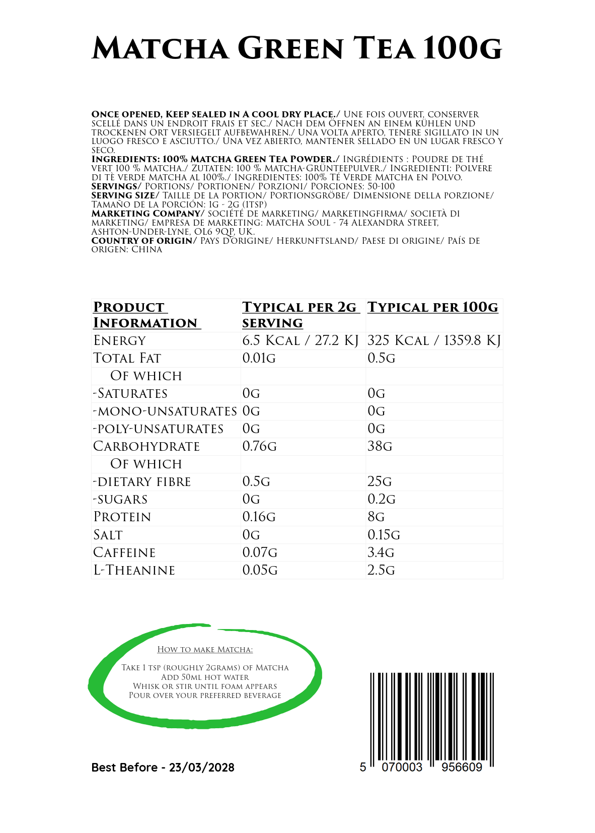 Ceremonial Grade Matcha - 100g Resealable Bag