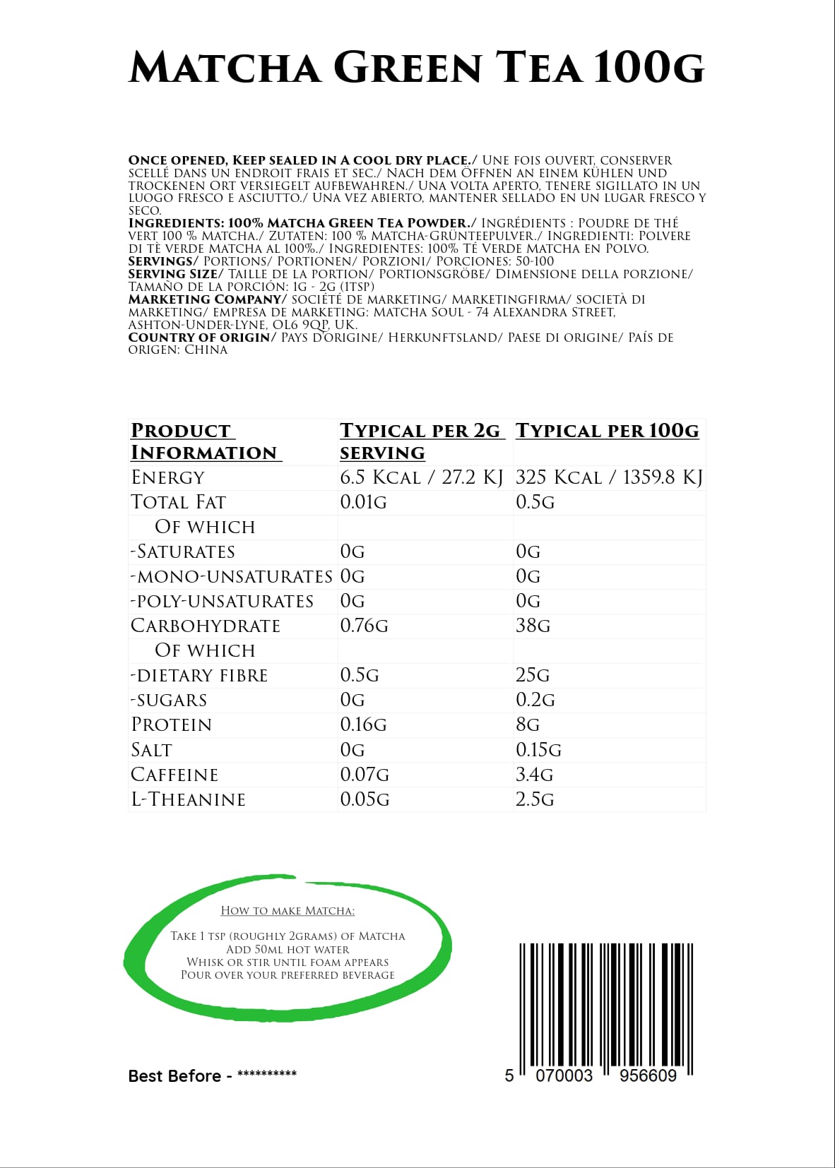 Ceremonial Grade Matcha - 100g Resealable Bag